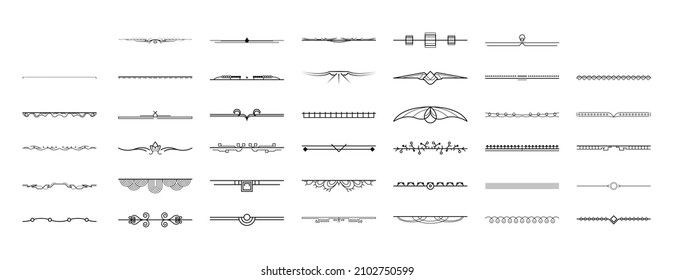 Set Black Simple Line Collection Doodle Border Elements Vector Design Style Sketch Isolated Illustration For Banner