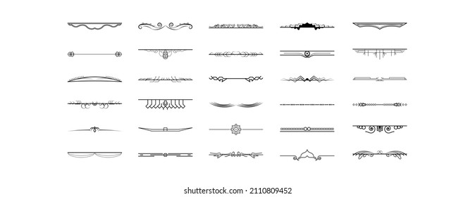 Set Black Simple Line Collection Doodle Border Elements Vector Design Style Sketch Isolated Illustration For Banner
