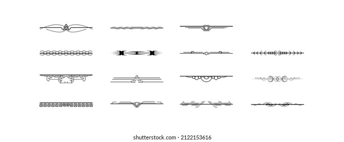 Set Black Simple Line Collection Doodle Border Elements Vector Design Style Sketch Isolated Illustration For Banner