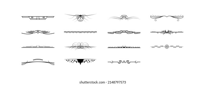 Set Black Simple Line Collection Doodle Border Elements Vector Design Style Sketch Isolated Illustration For Banner