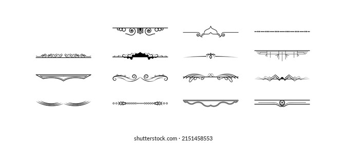 Set Black Simple Line Collection Doodle Border Elements Vector Design Style Sketch Isolated Illustration For Banner
