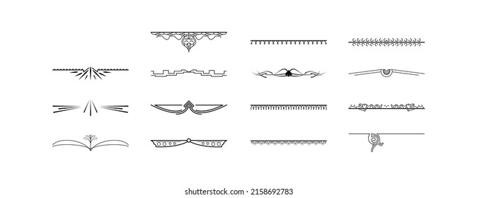 Set Black Simple Line Collection Doodle Border Elements Vector Design Style Sketch Isolated Illustration For Banner