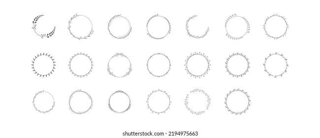 Establecer Una Colección De Línea Simple Negro Doodle Redondo Marco Floral Deja Elementos Diseño De Elementos Esbozo De Estilo De Diseño Isolación Isolación Ilustración Para Cartel