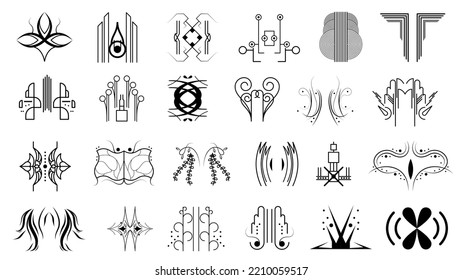 Set Black Simple Line Collection Different Doodle Ornament Elements Elements Vector Design Style Sketch Isolated Illustration For Banner