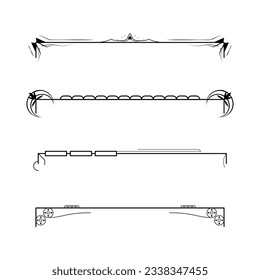 Set Black Simple Line Collection Doodle Border Elements Vector Design Style Sketch Isolated Illustration For Banner