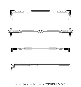 Set Black Simple Line Collection Doodle Border Elements Vector Design Style Sketch Isolated Illustration For Banner