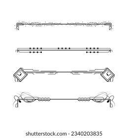 Set Black Simple Line Collection Doodle Border Elements Vector Design Style Sketch Isolated Illustration For Banner