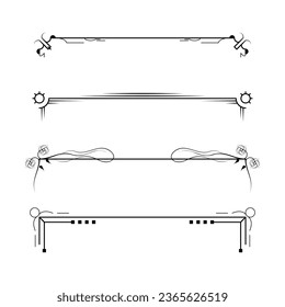Set Black Simple Line Collection Doodle Border Elements Vector Design Style Sketch Isolated Illustration For Banner