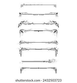 Set Black Simple Line Collection Doodle Border Elements Vector Design Style Sketch Isolated Illustration For Banner