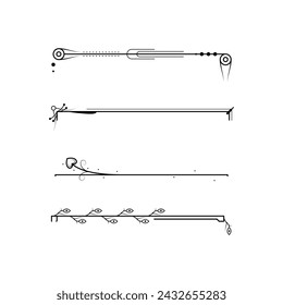Set Black Simple Line Collection Doodle Border Elements Vector Design Style Sketch Isolated Illustration For Banner