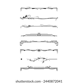 Set Black Simple Line Collection Doodle Border Elements Vector Design Style Sketch Isolated Illustration For Banner