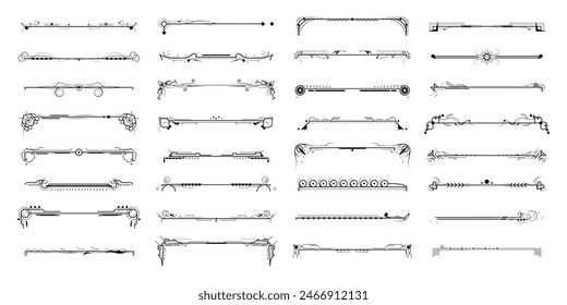 Set Black Simple Line Collection Doodle Border Elements Vector Design Style Sketch Isolated Illustration For Banner