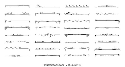 Set Black Simple Line Kollektion Doodle Border Elemente Vektorgrafik Design Stil Skizze Isolated Illustration für Banner