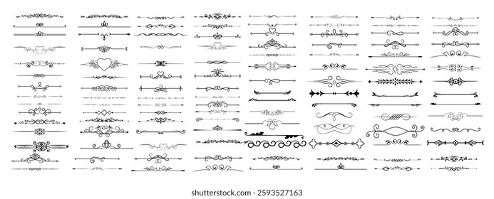Set Black Simple Line Collection Doodle Border Elements Vector Design Style Sketch Isolated