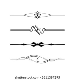 Set Black Simple Line Collection Doodle Border Elements Vector Design Style Sketch Isolated Illustration For Banner