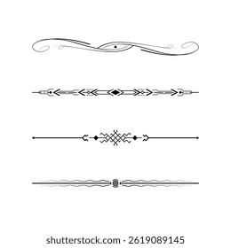 Set Black Simple Line Collection Doodle Border Elements Vector Design Style Sketch Isolated Illustration For Banner