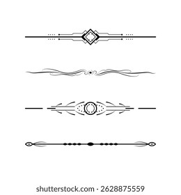 Set Black Simple Line Collection Doodle Border Elements Vector Design Style Sketch Isolated Illustration For Banner