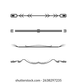 Set Black Simple Line Collection Doodle Border Elements Vector Design Style Sketch Isolated Illustration For Banner