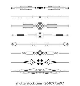 Set Black Simple Line Collection Doodle Border Elements Vector Design Style Sketch Isolated Illustration For Banner