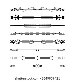 Set Black Simple Line Collection Doodle Border Elements Vector Design Style Sketch Isolated Illustration For Banner