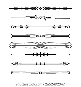 Set Black Simple Line Collection Doodle Border Elements Vector Design Style Sketch Isolated Illustration For Banner