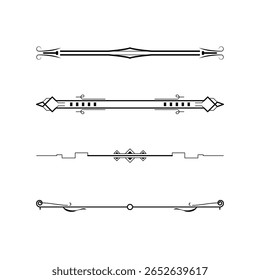 Set Black Simple Line Collection Doodle Border Elements Vector Design Style Sketch Isolated Illustration For Banner
