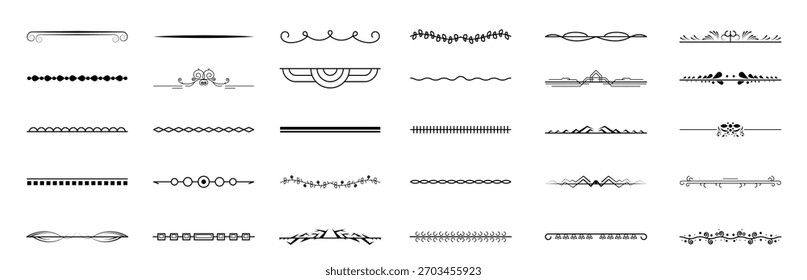 Set black simple line collection doodle border elements vector design style sketch isolated illustra