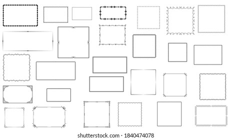 Set Black Simple Line Frame Collection Doodle Square Floral Frame Leaves Elements Vector Design Style Sketch Isolated Illustration For Banner