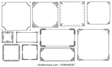 Set Black Simple Line Frame Collection Doodle Square Floral Frame Elements Vector Design Style Sketch Isolated Illustration For Banner