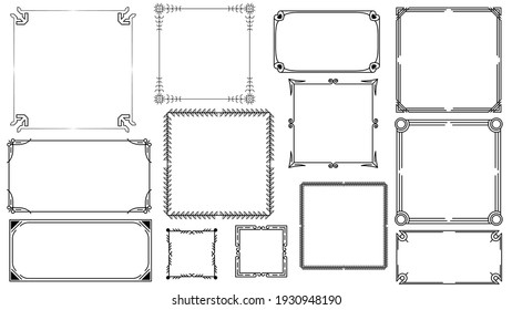 Set Black Simple Line Frame Collection Doodle Square Floral Frame Elements Vector Design Style Sketch Isolated Illustration For Banner