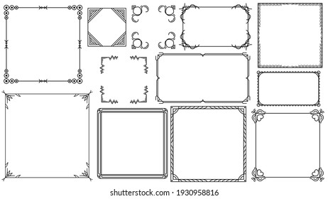Set Black Simple Line Frame Collection Doodle Square Floral Frame Elements Vector Design Style Sketch Isolated Illustration For Banner