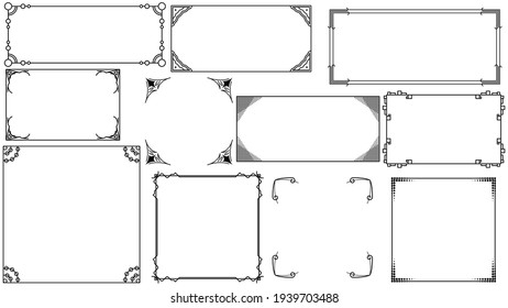 Set Black Simple Line Frame Collection Doodle Square Floral Frame Leaves Elements Vector Design Style Sketch Isolated Illustration For Banner