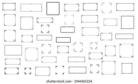 Set Black Simple Line Frame Collection Doodle Square Floral Frame Elements Vector Design Style Sketch Isolated Illustration For Banner