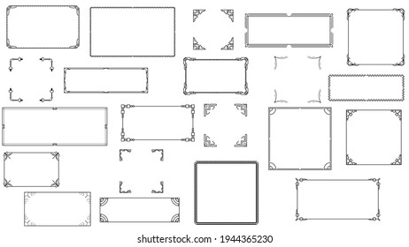 Set Black Simple Line Frame Collection Doodle Square Floral Frame Elements Vector Design Style Sketch Isolated Illustration For Banner