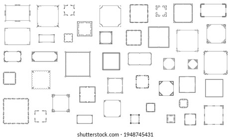 Set Black Simple Line Frame Collection Doodle Square Floral Frame Elements Vector Design Style Sketch Isolated Illustration For Banner