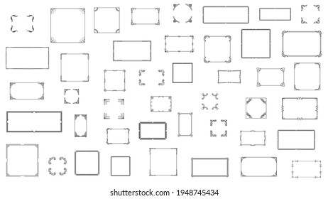 Establecer La Colección De Marco De Línea Simple Negro Doodle Square Floral Frame Elements Vector Diseño Esbozo De Estilo Isolación Isolación Ilustración Para Banner