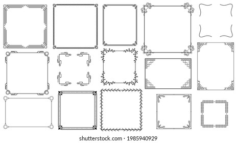 Set Black Simple Line Frame Collection Doodle Square, Floral Frame Elements, Vector Design Style, Sketch, Isolated Illustration For Banner, Invitation, Social Media, Blog