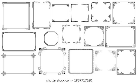 Set Black Simple Line Frame Collection Doodle Square Floral Frame Elements Vector Design Style Sketch Isolated Illustration For Banner