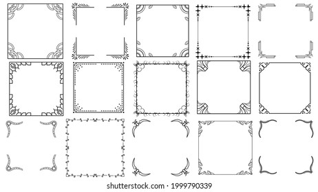 Set Black Simple Line Frame Collection Doodle Square Floral Frame Elements Vector Design Style Sketch Isolated Illustration For Banner