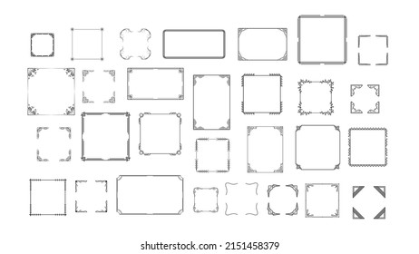 Set Black Simple Line Frame Collection Doodle Square Floral Frame Elements Vector Design Style Sketch Isolated Illustration For Banner