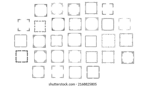 Set Black Simple Line Frame Collection Doodle Square Floral Frame Elements Vector Design Style Sketch Isolated Illustration For Banner