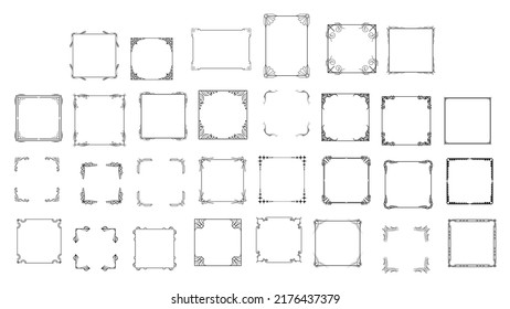 Set Black Simple Line Frame Collection Doodle Square Floral Frame Elements Vector Design Style Sketch Isolated Illustration For Banner