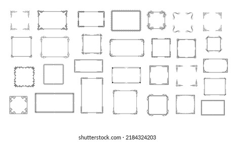 Set Black Simple Line Frame Collection Doodle Square Floral Frame Elements Vector Design Style Sketch Isolated Illustration For Banner