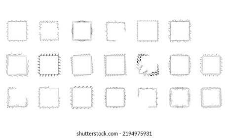 Set Black Simple Line Frame Collection Doodle Square Floral Frame Elements Vector Design Style Sketch Isolated Illustration For Banner