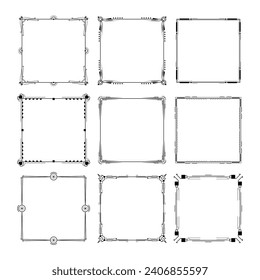 Set Black Simple Line Frame Collection Doodle Square Floral Frame Elements Vector Design Style Sketch Isolated Illustration For Banner