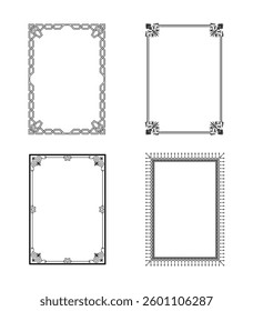 Set Black Simple Line Frame Collection Doodle Square Floral Frame Elements Vector Design Style Sketch Isolated Illustration For Banner