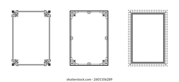 Set Black Simple Line Frame Collection Doodle Square Floral Frame Elements Vector Design Style Sketch Isolated Illustration For Banner