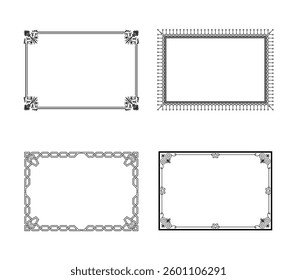 Set Black Simple Line Frame Collection Doodle Square Floral Frame Elements Vector Design Style Sketch Isolated Illustration For Banner