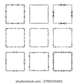 Set Black Simple Line Frame Collection Doodle Square Floral Frame Elements Vector Design Style Sketch Isolated Illustration For Banner