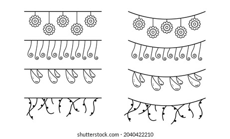 Establecer La Línea Simple Negra Marcas Colección Elementos De Doodle Diseño Esbozo De Estilo Estilo De Diseño Isolación Isolación Ilustración Para Cartel, Cumpleaños, Celebración, Decoración